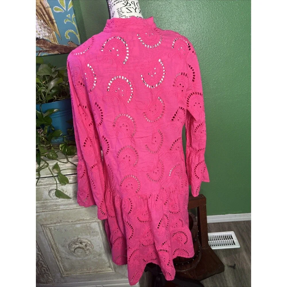100% Cotton Pink Eyelet Swimsuit Coverup Coastal Beachwear Vacation Coverup